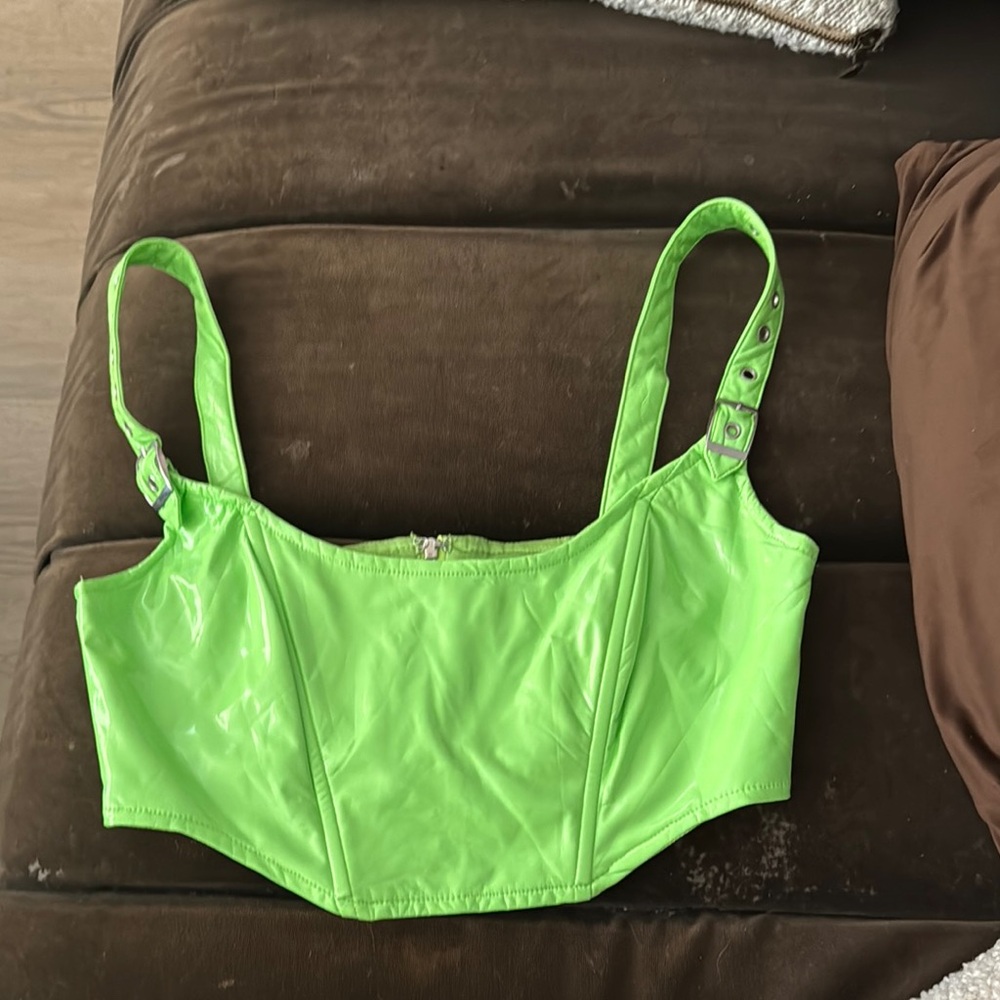 Oh Polly Neon Green Vinyl Crop Top